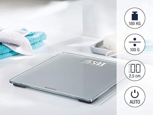 Soehnle Style Sense Compact 300 Personen Digitalwaage mit extragroßer Trittfläche, Waage mit gut lesbarer LCD-Anzeige, Personenwaage im extraflachen Design, Körperwaage aus Sicherheitsglas