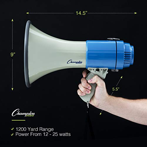 image for Champion Sports Megaphone with Siren,Wrist Strap,1200 Yard Range-Power