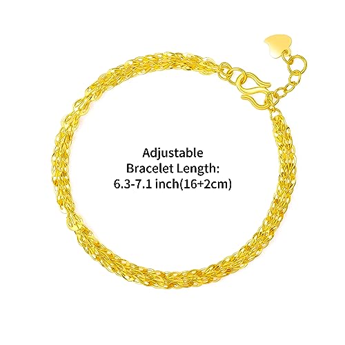 24K Solid Gold Bracelets for Women, Real Pure Gold Simple Dainty Jewelry Gold Chain Bracelet for Men Girlfriend Boyfriend Couples Lovers Gifts2