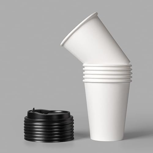Miniatura 12 de [Paquete de 100 tazas de café de papel de 16 onzas, vasos desechables para bebidas calientes con tapas para bebidas calientes