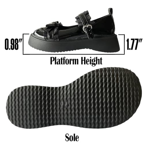 Y2K Goth Kawaii Harajuku Lolita Round Toe Chunky Heels Heart Buckle Black Lace Trim Mary Jane Platform Shoes3