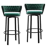 RiouPsithuric Juego de 2 taburetes de Bar giratorios Verdes con Respaldo y reposapiés de Tejido, sillas Altas para Isla de Cocina, Pub, bistró y Restaurante - Asiento de 75 cm