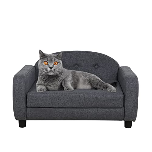 通用 Dog Couch Sofa/Wooden Frame Pet Sofa with Linen Fabric/Dog Sofa and Chair for Medium Dog Rest Using (Grey)