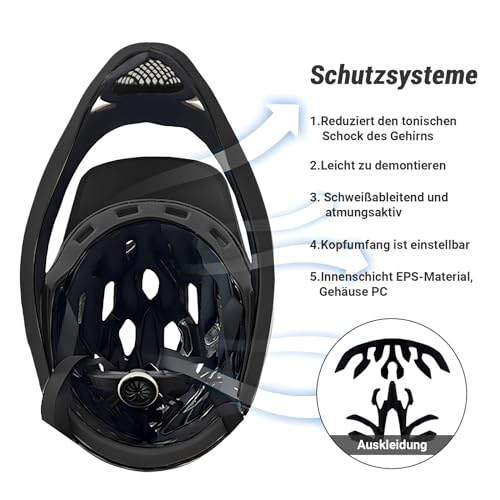 MEETHOO Mountainbike Helm-MTB Full Face Helm, Einstellbare Größe Fahrradhelm für Männer Frauen
