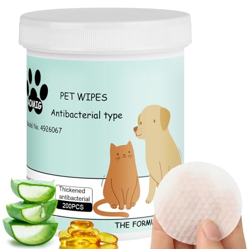 Aomig Lingettes Nettoyantes Yeux pour Animaux, 200Pcs Compresses de Soin Oculaire pour Chiens, Lingettes Douces pour Enlever Les Taches de Larmes Chien Chat,...
