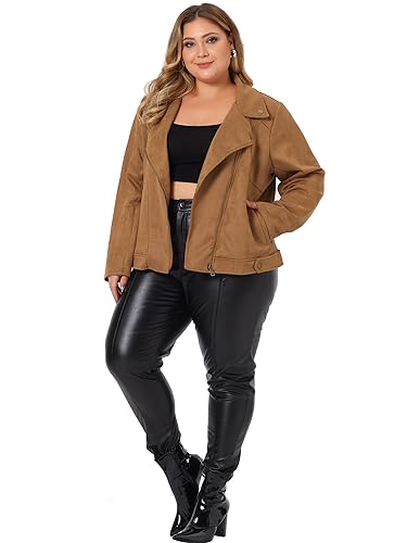 Agnes Orinda Plus Size Women Faux Suede Jacket Moto Biker Zipper Bomber Crop Coat Jacket Halloween3