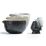 TEANAGOO Japanese Natural Rock Texture Matcha Chawan - Cuenco de cerámica para té matcha (510 ml, K17), color negro y gris