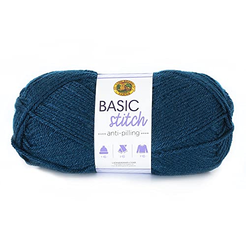 Image of Lion Brand Yarn Basic Stitch Anti-Pilling Yarn for Crocheting, Knitting, and Crafts, Steel Blue, 1 Pack