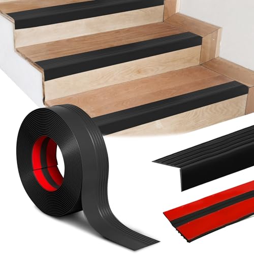 Perfil de borde de escalera autoadhesivo, 4 metros de escaleras antideslizante, perfil angular flexible antideslizante, borde para escaleras para exteriores e interiores