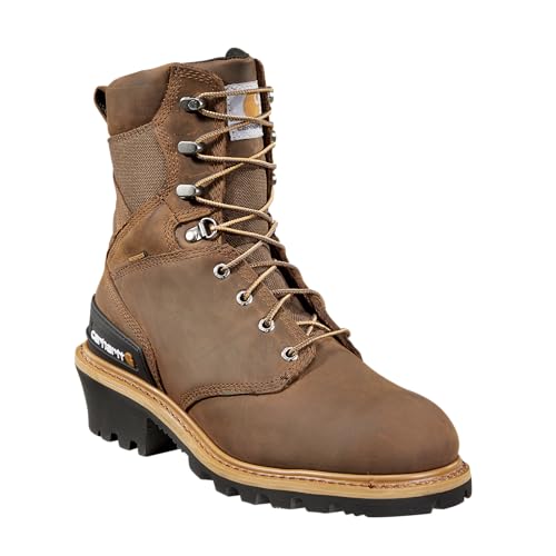 Carhartt 8” Waterproof Leather Logger Boot – Composite Toe Work Boots for Men with Goodyear Welt, Slip-Resistant Outsole, EH Rated2