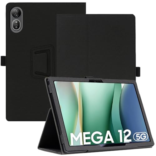 AKNICI Funda para Blackview Mega 12 Tablet 12,2 Pulgadas, PU Protectora Carcasa Cover con Magnetite y Cinturón de Seguridad y Soporte Función para Blackview Mega 12 Tablet 12,2 Pulgadas (Negro)