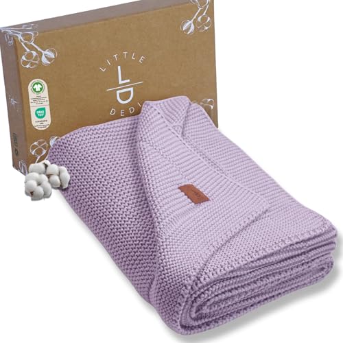 Image of Little Dedi 100% Organic Cotton Baby Knitted Blanket for Girls/Boy Lavender Frost 30"x40"-Swaddle and Receiving Blankets Neutral-Soft Toddler, Crib, Stroller, Newborn Baby Blanket for Nursery