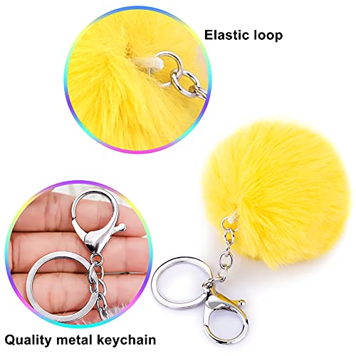 BQTQ 18 Pieces Pom Pom Keychain Rabbit Faux Fur Ball Keychain Fluffy Pom Pom Keychain Pom Pom Puff Ball with Keychain Hooks