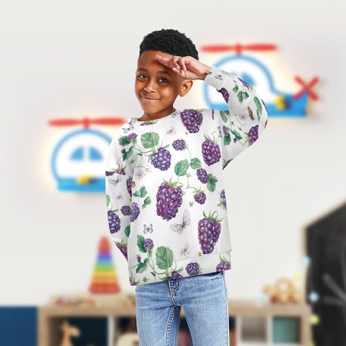 JUNZAN Fresh Dewberry Fruit White Big Boys Pullover Hoodie Long Sleeve Hoodie for Boys Camping 4T4