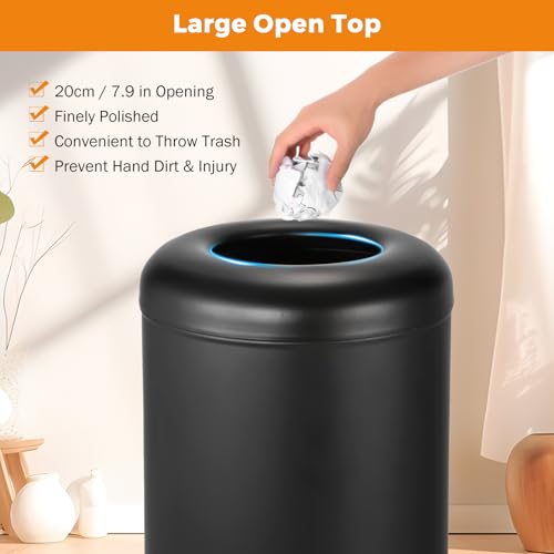 Image of BEAMNOVA Commercial Trash Can 16.5 Gal Open Top Black Outdoor Indoor Garbage Enclosure Inner with Lid Inside Bucket 15 * 30.7 inch Stainless Steel Industrial Waste Container