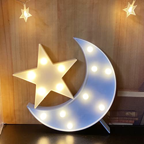QiaoFei Decorative Moon-Star Night Light,Cute LED Nursery Night Lamp Gift-Marquee Moon-Star Sign for Birthday Party,Baby Shower,Kids Room, Living Room Decor(Blue)