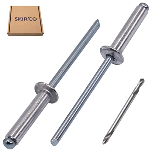 SKIR’CO (100 Stück) Aluminium Blindnieten 5,0 x 20 mm Stahldorn Popnieten Kuppelkopf DIN 7337 Nieten Bohrer inklusive