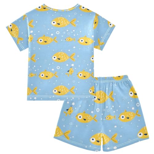 ALAZA Yellow Fish Bubble Pajamas Short Sleeve 2 Piece Sleepwear Top and Bottom Pajama Set Unisex2
