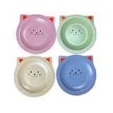 Golandstar 4pcs Healthy Wheat Straw Biodegradable Unbreakable Dinner Plates Dinnerware Dishes Set 5.9 Inch Cartoon Cat Plate Saucer Tray