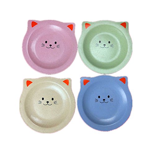 Golandstar 4pcs Healthy Wheat Straw Biodegradable Unbreakable Dinner Plates Dinnerware Dishes Set 5.9 Inch Cartoon Cat Plate Saucer Tray