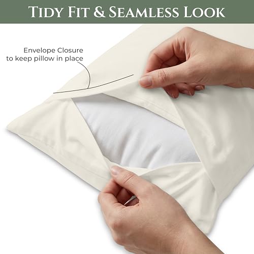 Image of Royale Linens 100% Cotton Pillow Cases Standard Size Set of 2 - Percale Pillowcase - Sand Pillow Cases Super Soft Cooling & Breathable Hotel Cotton Pillowcases, Fits Standard Pillows (20 inchx26 inch, Sand)