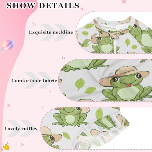 Cute Frog Seamless Girls Long Sleeve Swimsuit Rash Guard One Piece Bathing Suits Zipper 3-12T4