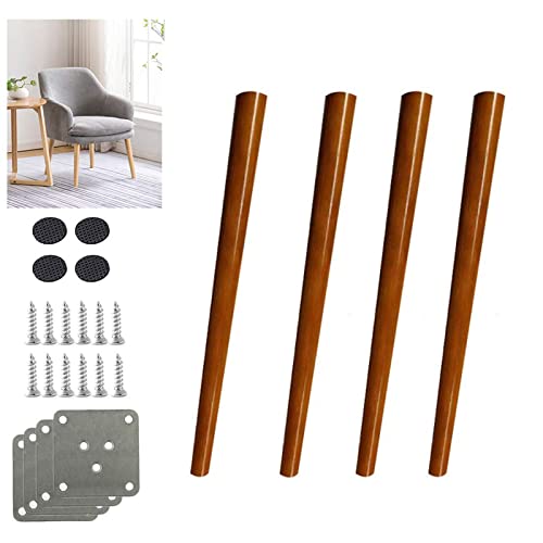 SZITW Juego de 4 Patas de Roble Macizo para Muebles, 60 cm/23,6 Pulgadas, Patas de sofá de Madera para gabinete, Escritorio, Mesa de Comedor, Silla, diseño de Cono Oblicuo marrón con Accesorios
