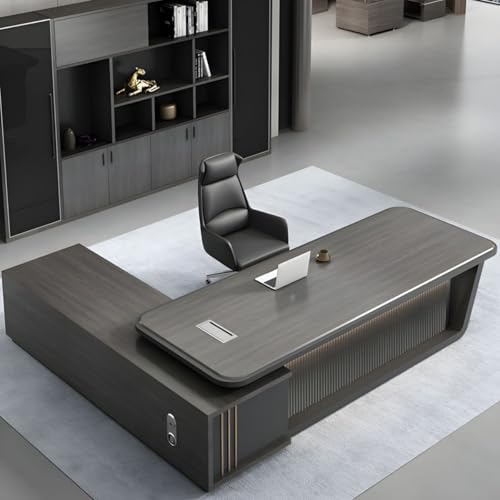Image of Lakdi The Furniture Co Director & Executive L-Shape Office Table Luxury Desk Made in MDF with Side Unit Drawer and Storage Wire Manager & CPU Storage - LDL-615