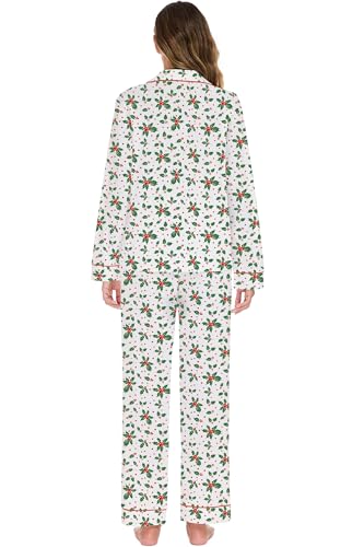 Image of LUBOT Christmas Pajamas for Women 100% Cotton Pajama 2 Piece PJ Set Soft Long Sleeve Button Xmas Print Loungewear XS-XXL