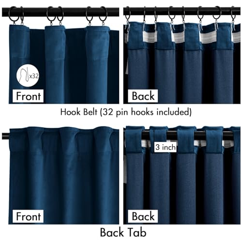 Image of MIULEE Velvet Curtains 50W x 90L 2 Panels Navy Blue Blackout Curtains | Luxury velvet fabric, pinch pleat design, back tab hooks, thermal insulated, blackout light blocking, for living room bedroom