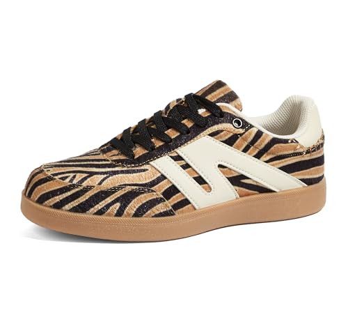 Image of LUCKY STEP Women Classic Retro Gum Sole Fashion Sneakers Casual Tennis Skate Shoe Genuine Leather Walking Footwear Anti Slip Trainers