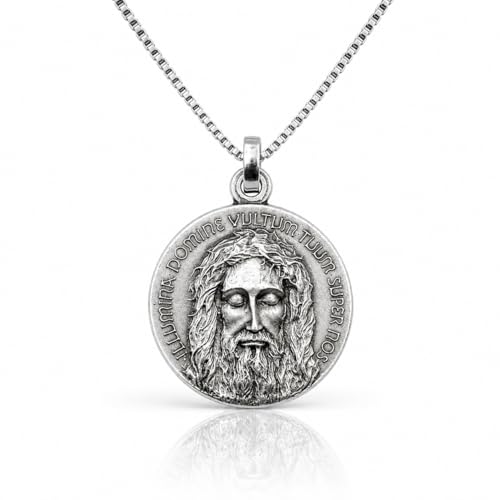 Médaille du Saint Visage du Christ en argent 925 avec chaîne solide contre l'oxydation