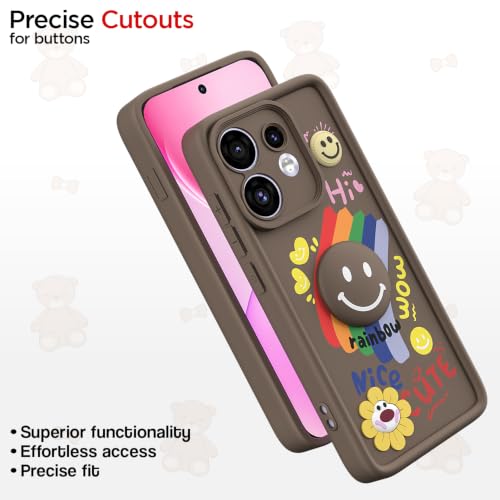 Image of Pikkme Back Cover for Oppo Reno 16 5G | Soft Silicone| Cute Rainbow Smile & 3D Cartoon Flower Design | Shockproof Raised Camera Protection Bumper Case (Brown)