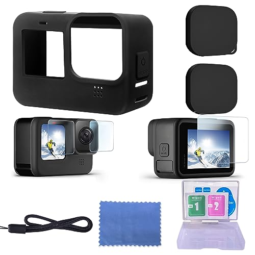 DIKER Coffret Protection Complète en Silicone pour GoPro Hero 13 Black - Housse Anti-Choc, Verre Trempé Écran, Cache-Lens & Cordon - Compatible Go Pro Hero 13 12 11 10 9