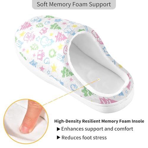 Fuzzy Memory Foam Slippers for Women/Men Snowman Tree Gift Star Pattern Fluffy Winter House Shoes Indoor and Outdoor3