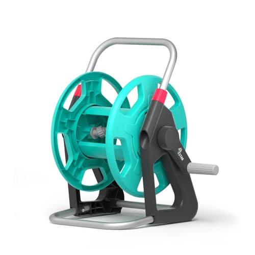 YESTAR - Carrete de manguera de riego para manguera de riego de 21 a 25 m (1/2 pulgadas), con conexión en ángulo, poco espacio y fácilmente desmontable, para riego del jardín