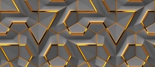 Image of Wallpaper for Walls | Vertical Wood Wall Stickers for Wall Decor | Self Adhersive Wall Paper for Home Kitchen Living Room and Bedroom | 45 Cm X 500 Cm | (BLECK Gold Hexagon Geometric Wallpaper)