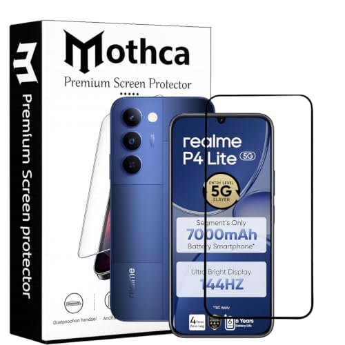 Image of Mothca Military-Grade Gorilla Tempered Glass Compatible with Realme P4 Lite 5G | Black | Full Screen Protection | Scratch Resistant | Easy Installation Kit (Pack of 1)