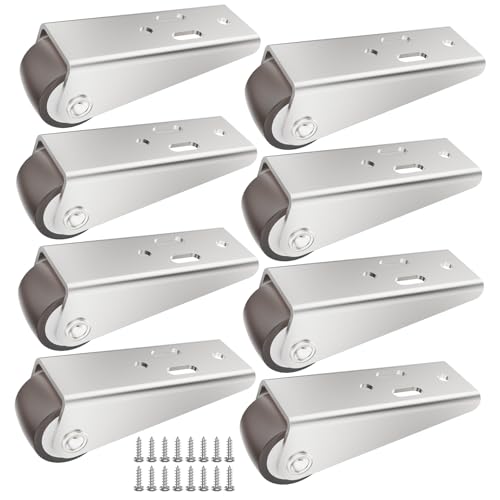 Mixizigoz Mini Low Profile Fixed Caster Wheels, Side Mount Caster Fit for Wooden Furniture, Cabinets, and Underbed Drawers – 0.9 Inch Silent Rubber Rolling Wheel with Screws (8)