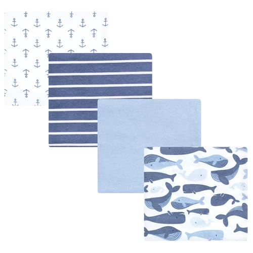 Image of Hudson Baby Unisex Baby Cotton Flannel Receiving Blankets 4-Pack, Cute Whales, One Size