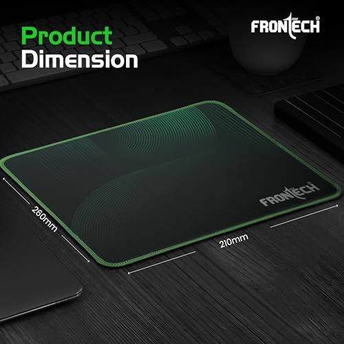 Image of FRONTECH Gaming Mouse Pad | 300mm x 250mm x 2mm | Ultra-Smooth Micro-Textured Surface | Non-Slip Rubber Base | Stitched Edges | Green & Black (MSP-0063)