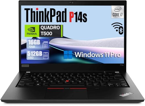 Lenovo ThinkPad P14s Gen 2 Mobile Workstation 14" FHD Laptop Computer, Intel Core i7-1185G7, 16GB DDR4 RAM, 512GB SSD, NVIDIA Quadro T500, Fingerprint Reader, HDMI 2.0, Windows 11 Pro (Renewed)