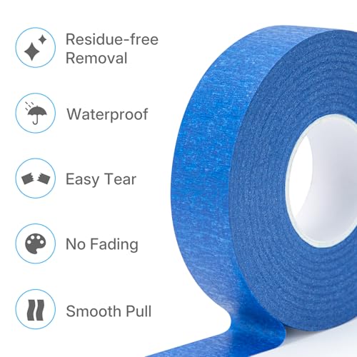Image of OWLKELA 6 Rolls Blue Painter's Tape 1inch, 164 Feet, Easy Removal, No Residue, Ideal for DIY & Painting Projects