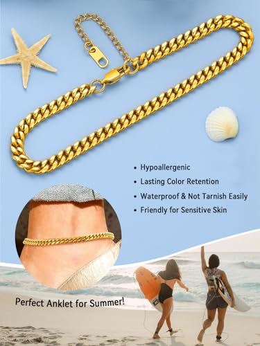 Image of FaithHeart Waterproof Ankle Bracelets for Women, 1 /2 /3Pcs Non Tarnish Stainless Steel Layered Anklet Set Paperclip Figaro Cuban Link Chain Dainty Summer Beach Jewelry Gift Adjustable Size