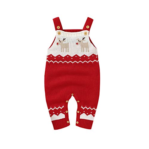 mimixiong - Mono de Mameluco navideño para bebé, Trajes de Reno de Punto (Rojo, 0-6 Meses)