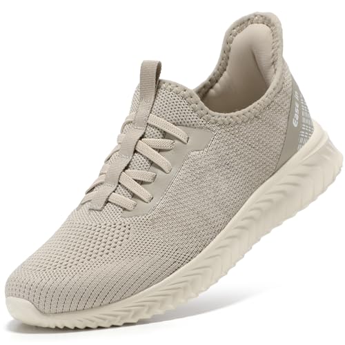 STQ Turnschuhe Damen Sneaker Leichte Schlupfschuhe Sportschuhe zum reinschlüpfen Orthopädische Schuhe Bequem Slip on Sneakers Taupe 38 EU/US 7