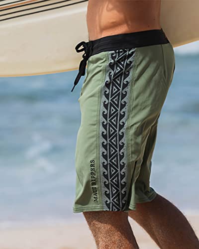 Maui Rippers Mens 21" Tribal Boardshort Swim Short Trunks (32, Olive) #TOP3