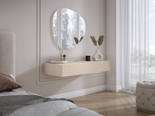 3E 3xE living.com Coiffeuse Suspendue avec Deux tiroirs, façade rainurée - Cachemire, 100 x 40 x 16 cm