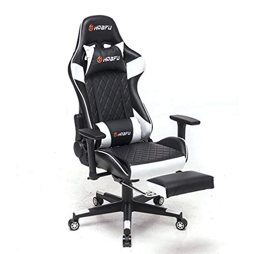 ROXTAK Silla Gaming Escritorio Cojín Lumbar para Masaje con Reposapiés Oficina Cojín Lumbar para Masaje Giratoria Reposabrazos de Carreras Respaldo Alto de Cuero PU Negro