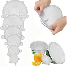 Silicone Food Storage Lids Set, Pink, 6 Sizes from 2.36 to 7.68 Inches, Reusable Stretch Container Covers, Airtight Bowl Covers white